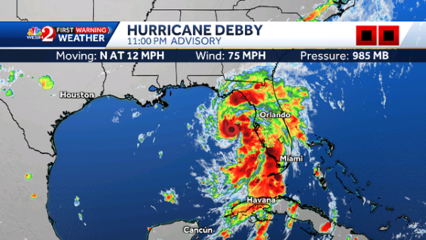 Debby now a Category 1 hurricane as it looms off Florida’s coast