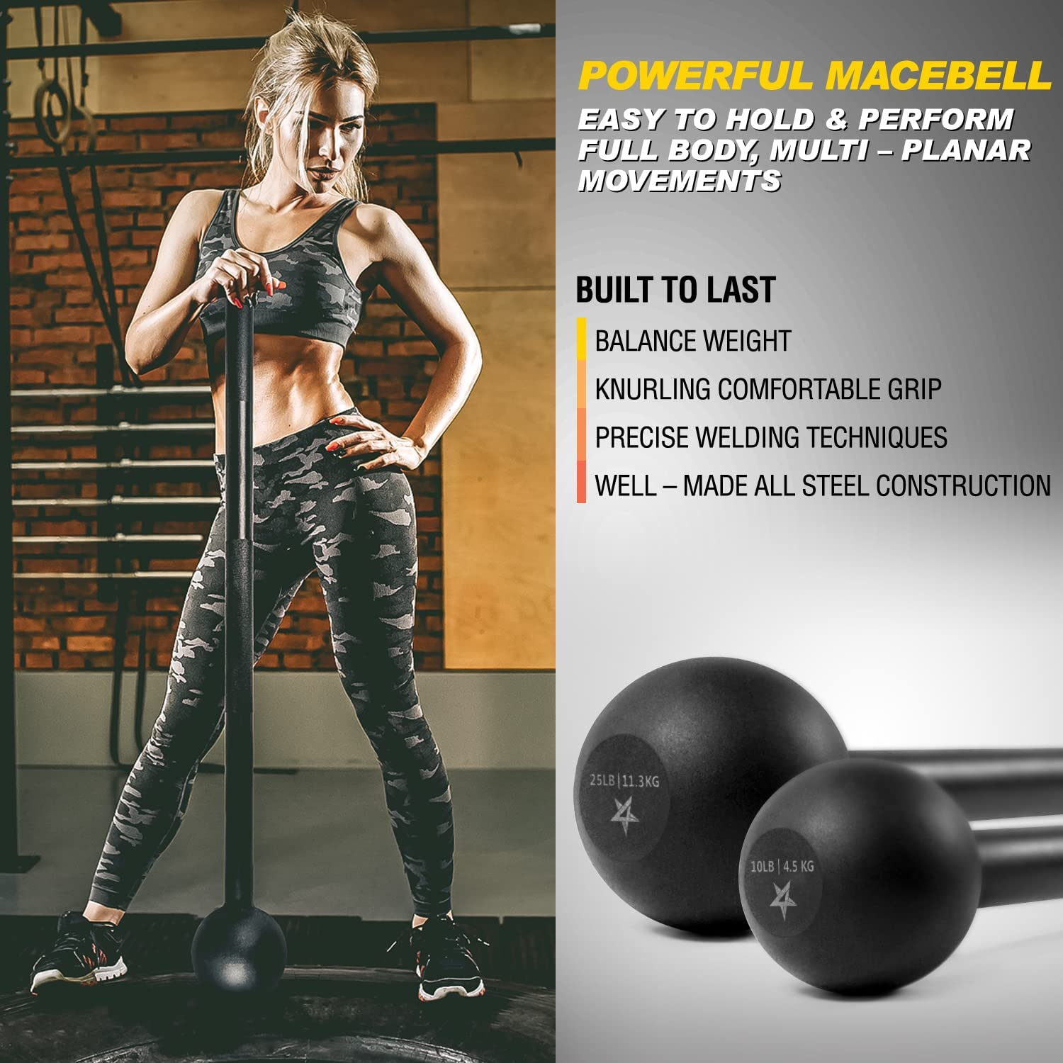 Steel Mace Bell for Strength Training - Support Full Body, Muscles, Shoulder, Grips & Forearms Workouts to Rehabilitation, Stretching 5, 7, 10, 15, 20, 25, 30Lb for Woman & Man - Image 4