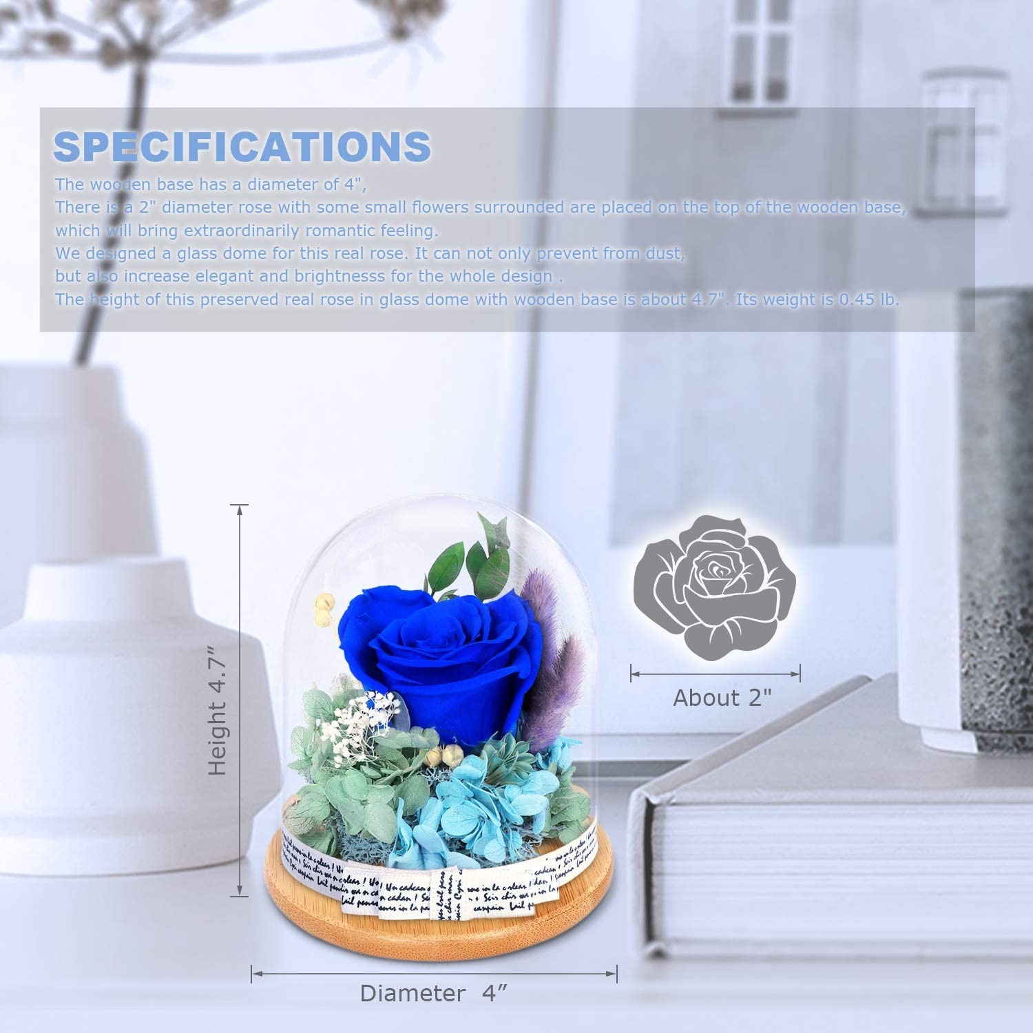 Preserved Flowers Rose for Women Mom Grandma Wife. Forever Eternal Blue Real Rose Gift Thanksgiving Christmas - Image 4