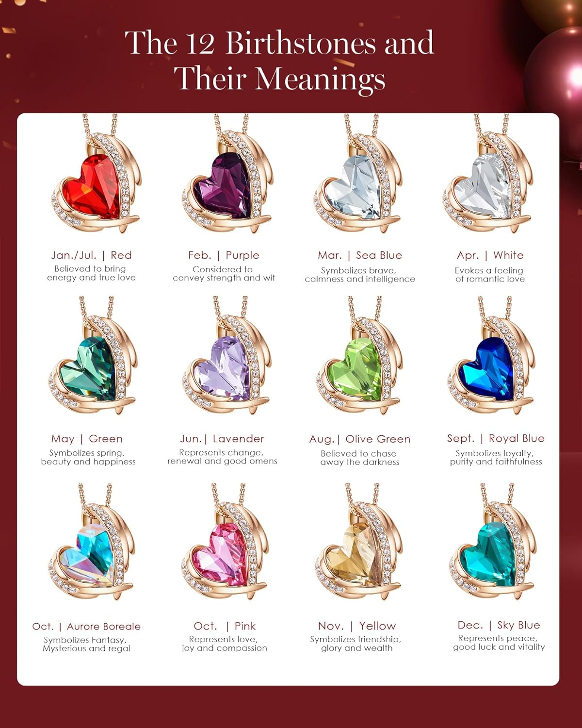 Mothers Day Gifts for Mom,Love Heart Pendant Necklaces for Women, Silver Tone Rose Gold Tone Birthstone Jewelry Gifts for Wife Her - Image 6