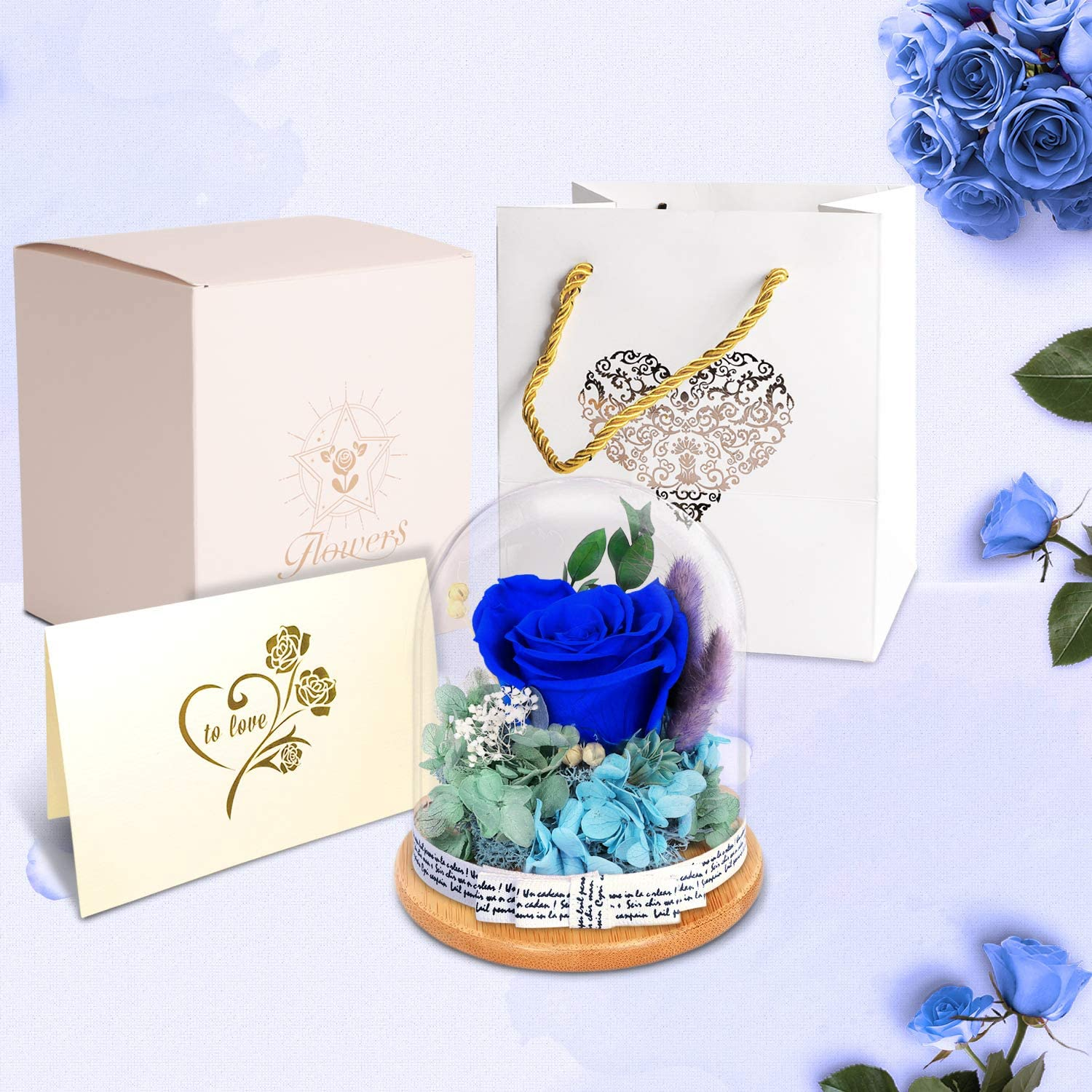 Preserved Flowers Rose for Women Mom Grandma Wife. Forever Eternal Blue Real Rose Gift Thanksgiving Christmas - Image 2