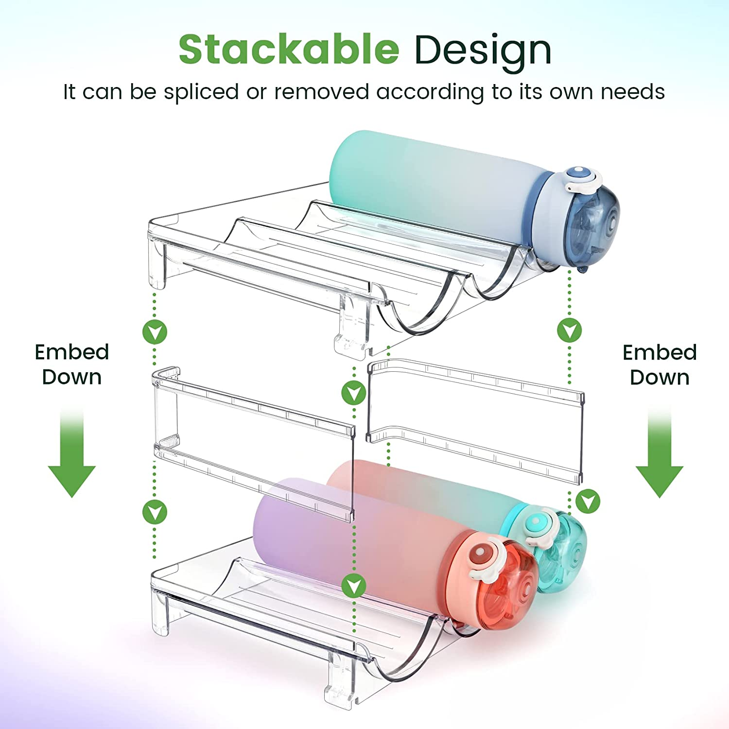 Water Bottle Organizer for Cabinet, Water Bottle Storage Organizer, 2 Packs Water Bottle Storage Rack, Water Bottle Holder for Cabinet, Stackable Water Bottle Storage Rack - Image 2