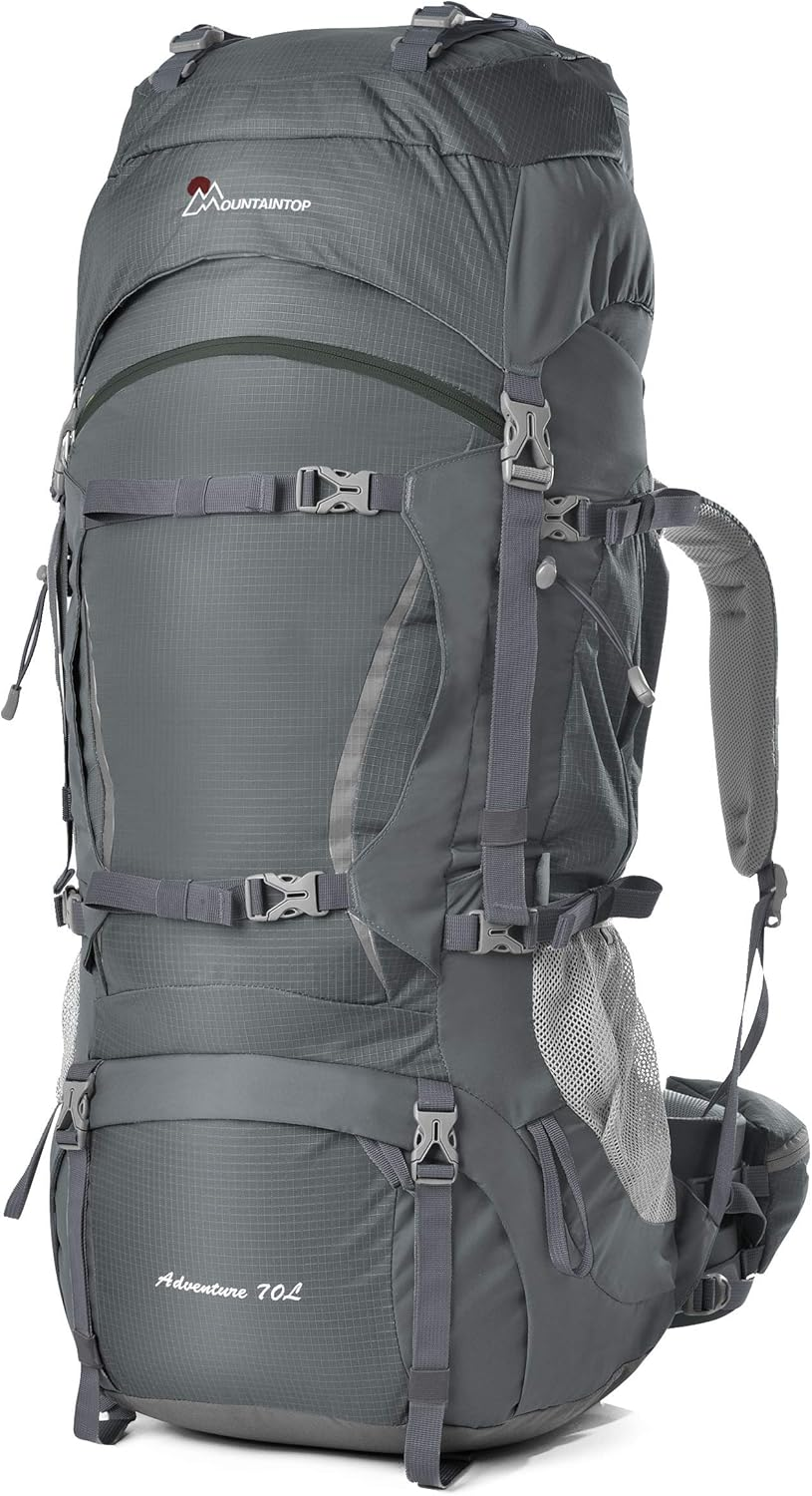 70L Internal Frame Hiking Backpack for Men Women with Rain Cover, 29.9 * 13 * 10.2In, Gray