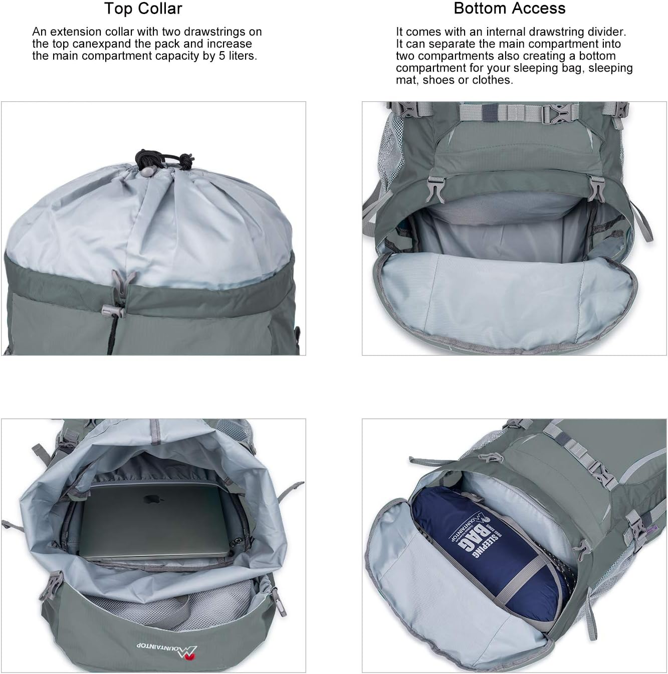 70L Internal Frame Hiking Backpack for Men Women with Rain Cover, 29.9 * 13 * 10.2In, Gray - Image 6